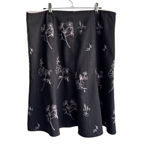 Vintage 90s Y2K Pinstripe A-Line Skirt Sz L Black Pink Floral Detail Knee Length